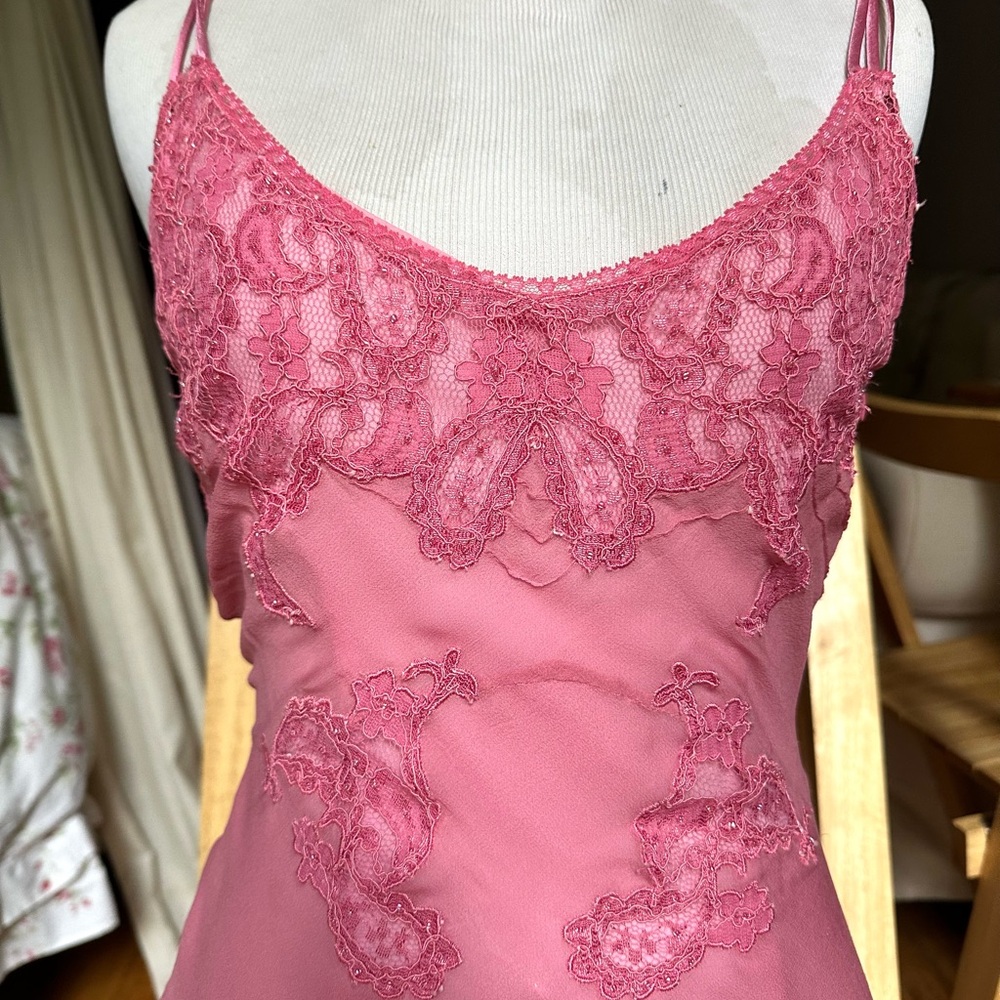 Betsey Johnson y2k Pink Beaded embellished 100% silk chiffon dress XS